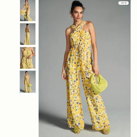 Anthropologie Ieena for Mac Duggal Wide-Leg Cross-Halter Jumpsuit - Picture 1 of 4